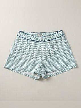 H&M Teal Geometric Print Tailored Shorts High Waist Flat Front Size 8 EU 38